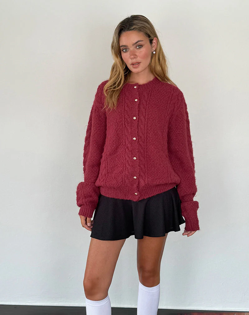 Aceso Strickjacke aus Bürstenstrick in Burgund - Image 3