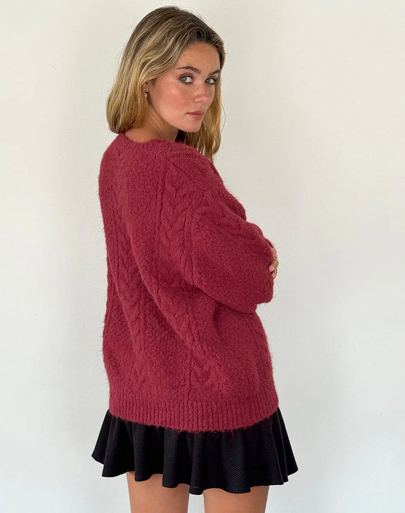 Aceso Strickjacke aus Bürstenstrick in Burgund - Image 4