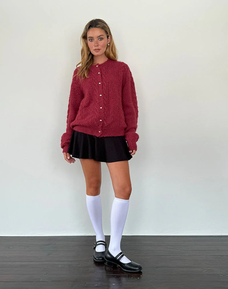 Aceso Strickjacke aus Bürstenstrick in Burgund - Image 5
