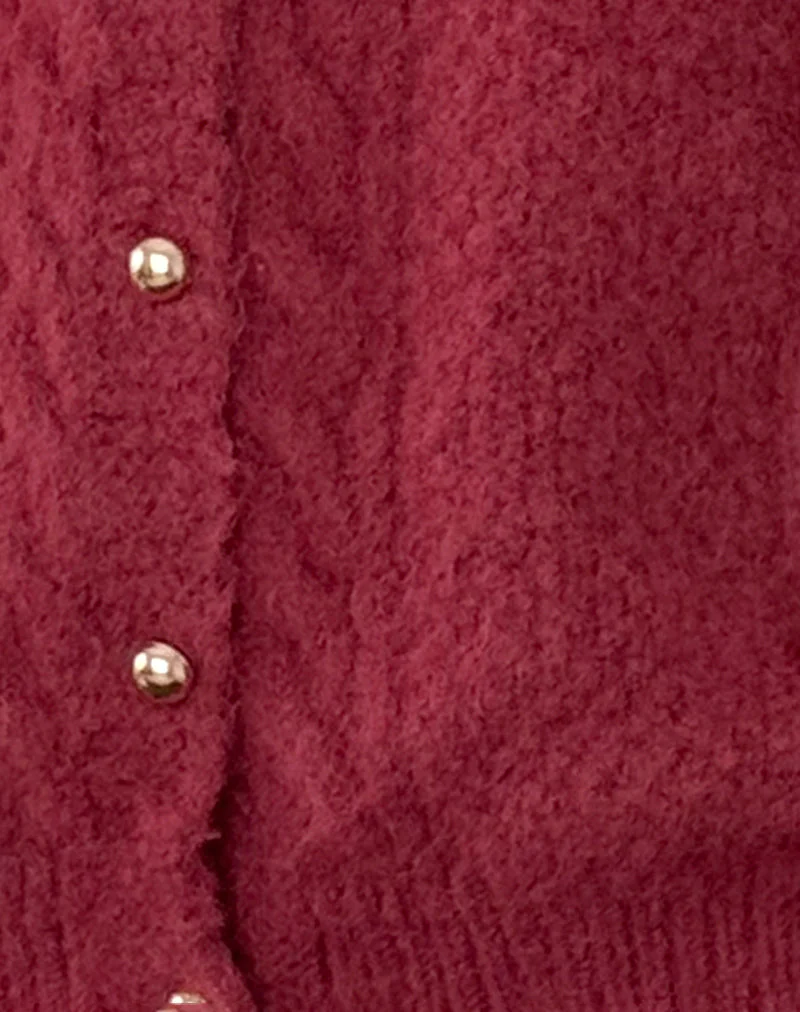 Aceso Strickjacke aus Bürstenstrick in Burgund - Image 6