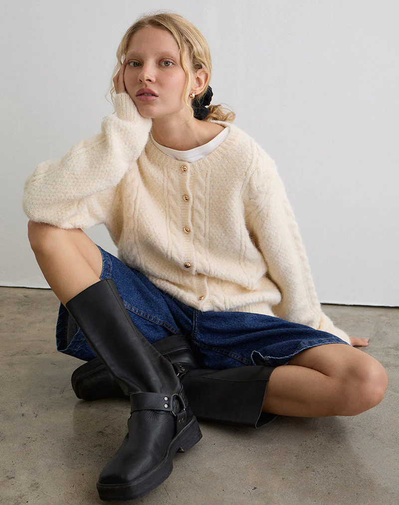 Aceso Strickjacke aus Bürstenstrick Elfenbein