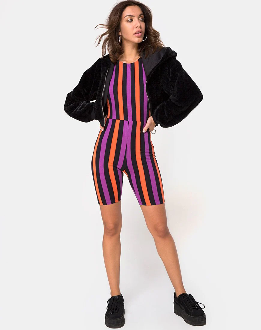 Acro Unitard in Lila und Orange gestreift - Image 3