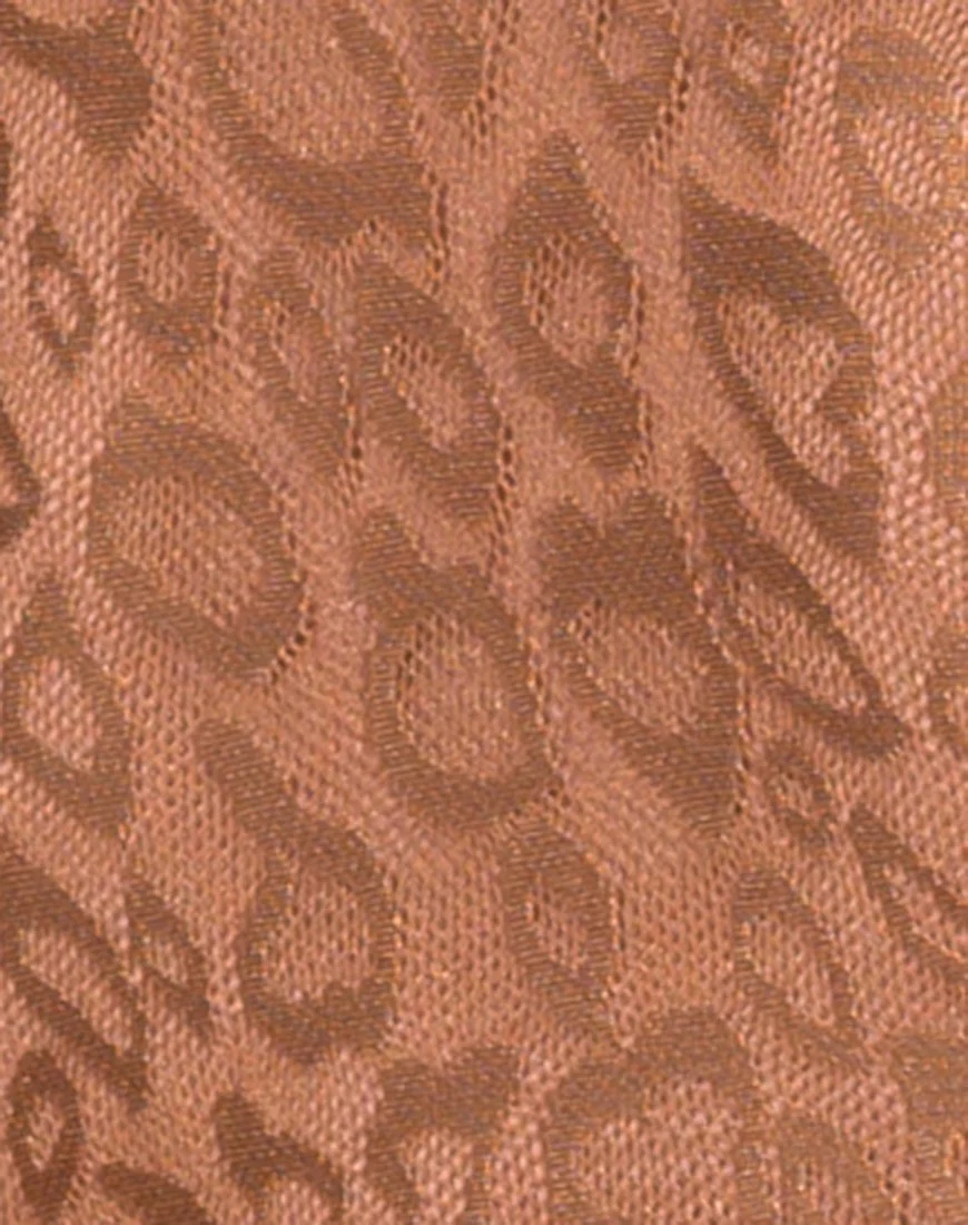 Acro Unitard in Leopard Sheen Net Caramel - Image 5