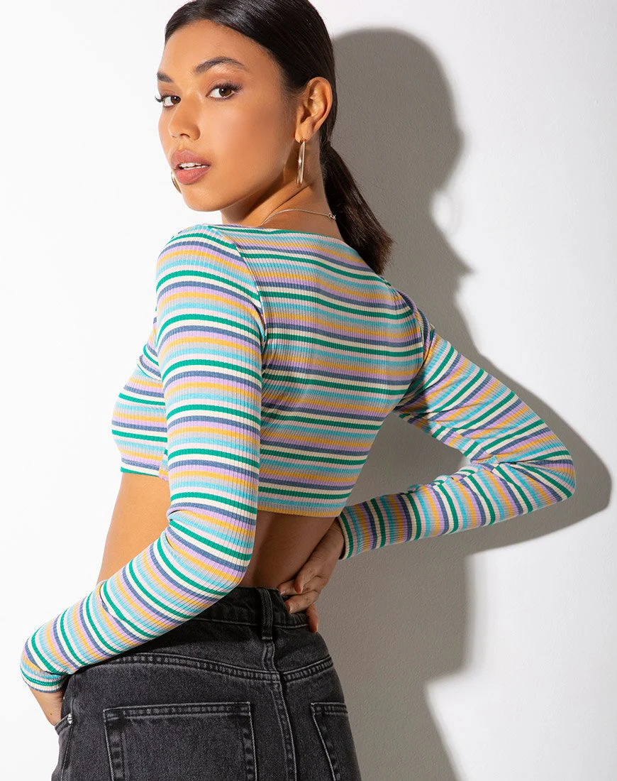 Adea Crop Top in Rippe grün lila und gelb von Motel - Image 2