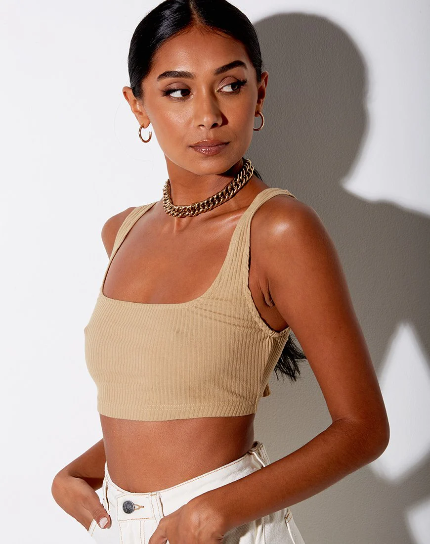 Adela Crop-Top in Rippe Camel