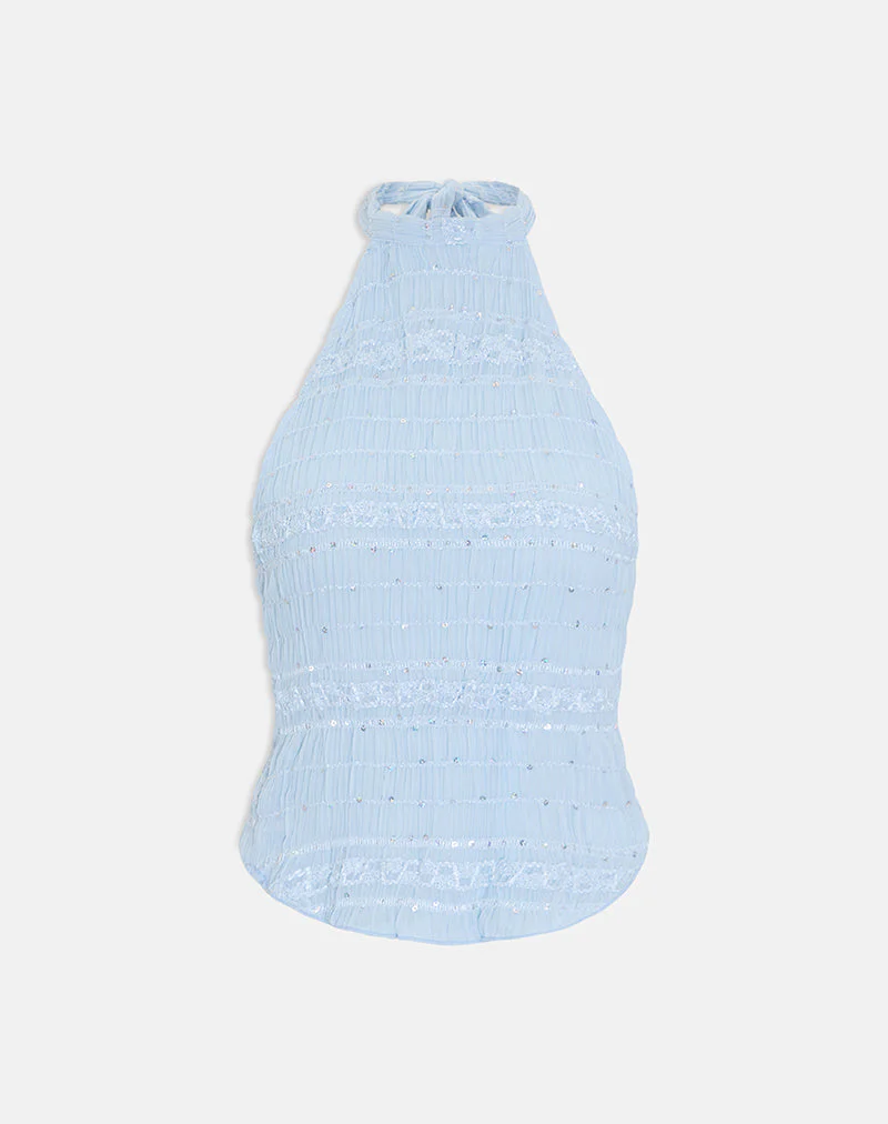 Adisti Top in Sequin Mesh Baby Blue - Image 6
