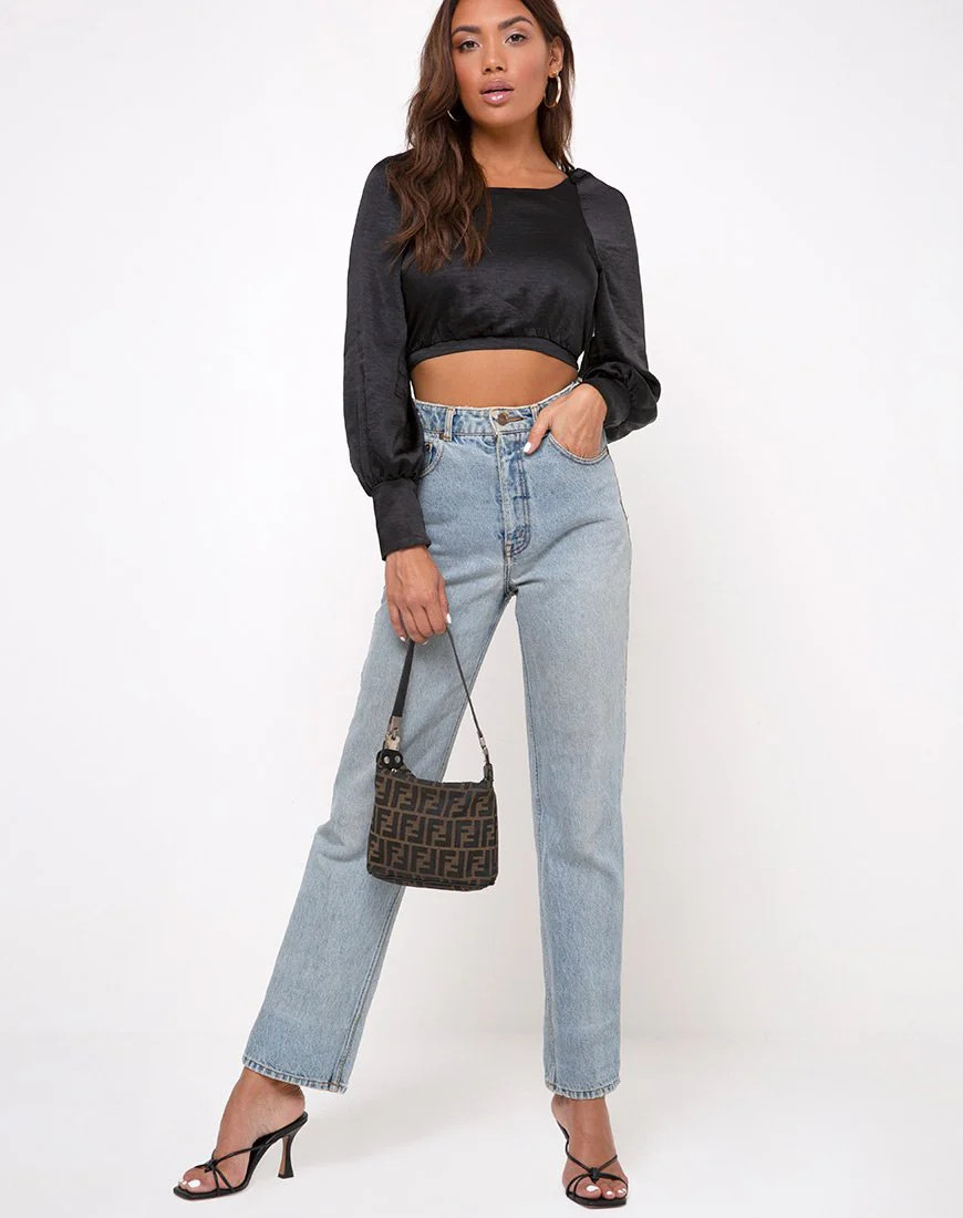 Adoria Crop Top aus schwarzem Satin - Image 3