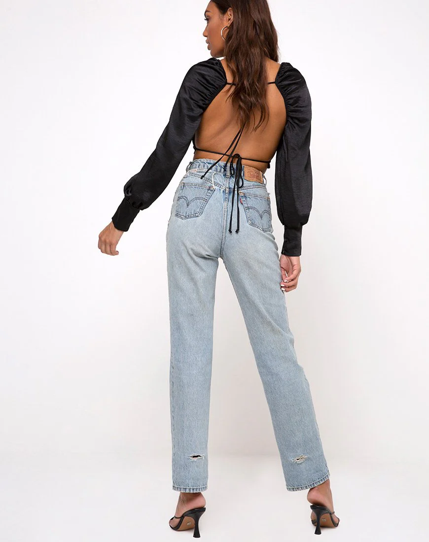 Adoria Crop Top aus schwarzem Satin - Image 4