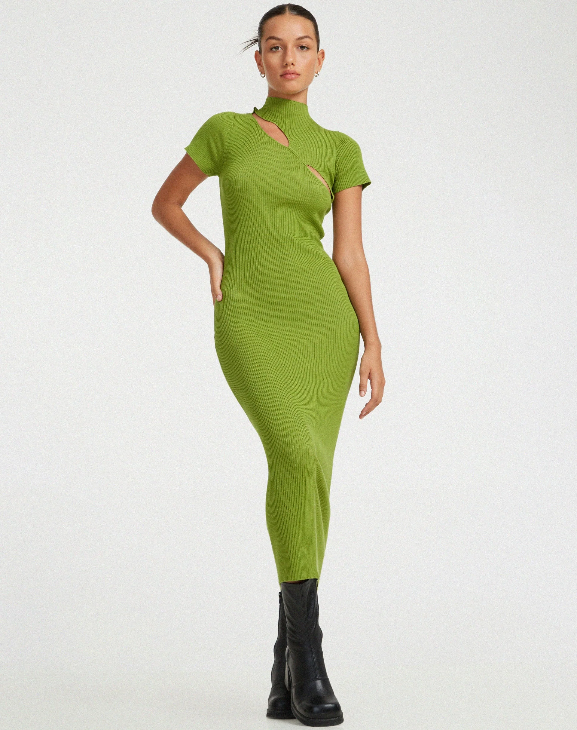 Afiqah Gestricktes Midikleid in Golden Lime