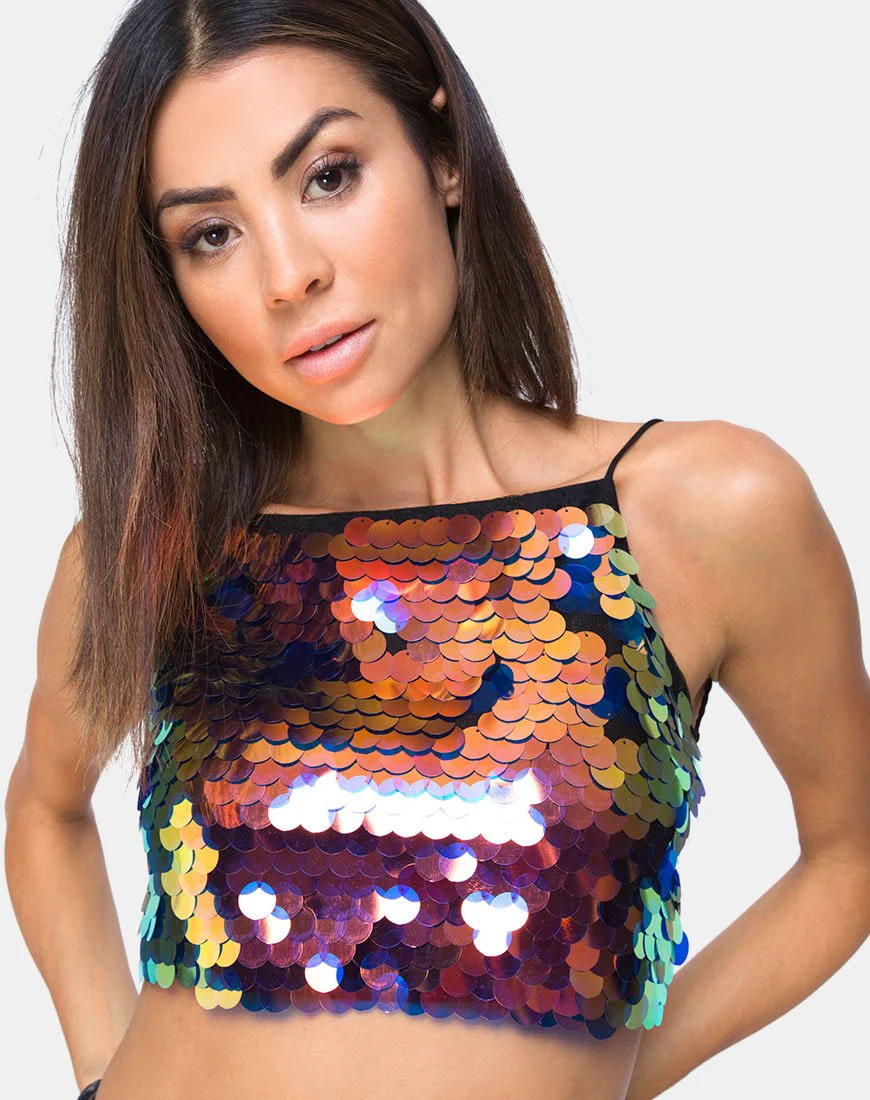Ahena Crop Top aus Drachenfrucht-Pailletten