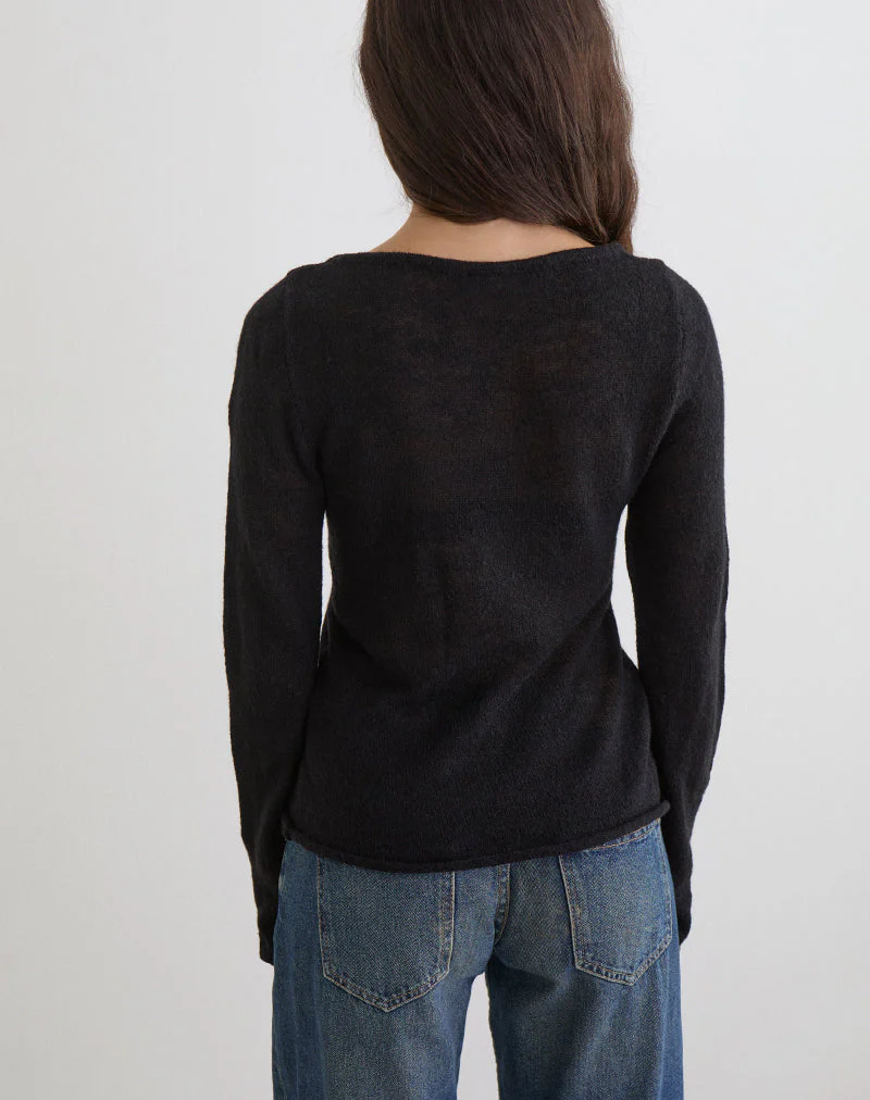 Aika Langarm-Oberteil aus transparentem Strick, schwarz - Image 5
