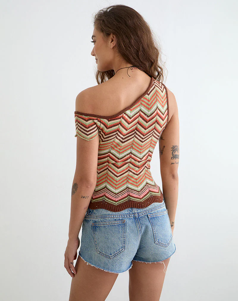 Aisling Off Shoulder Top in Green Multi Stripe - Image 6