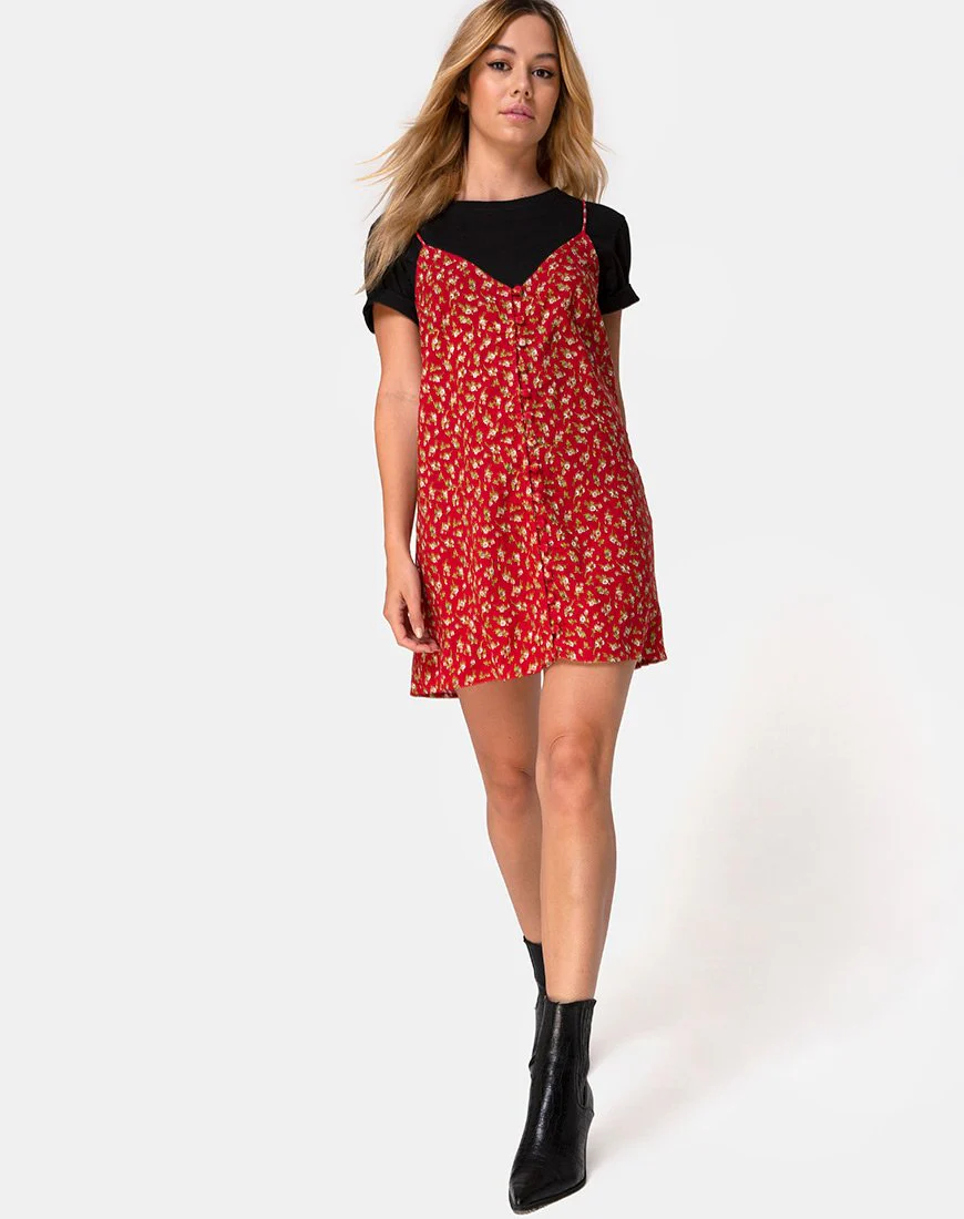 Akina Kleid in Falling For You Floral Rot - Image 3