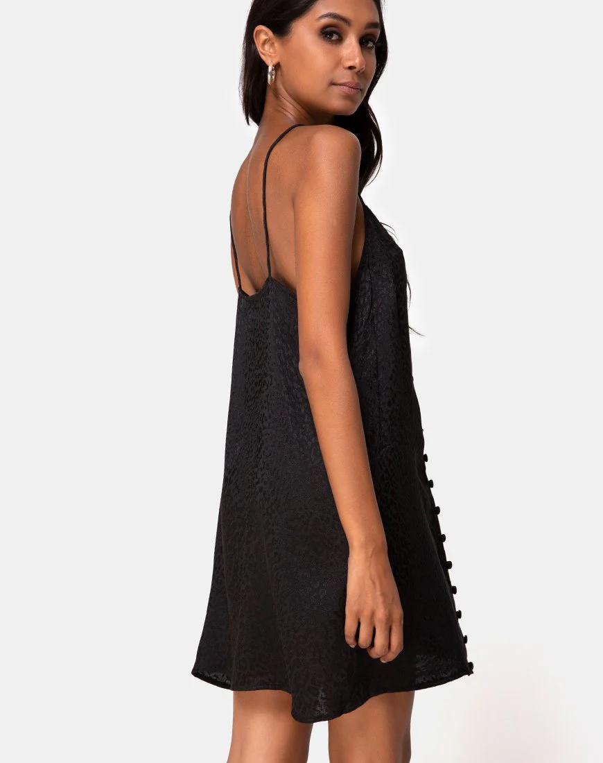 Akina Kleid aus schwarzem Satin Cheetah - Image 2