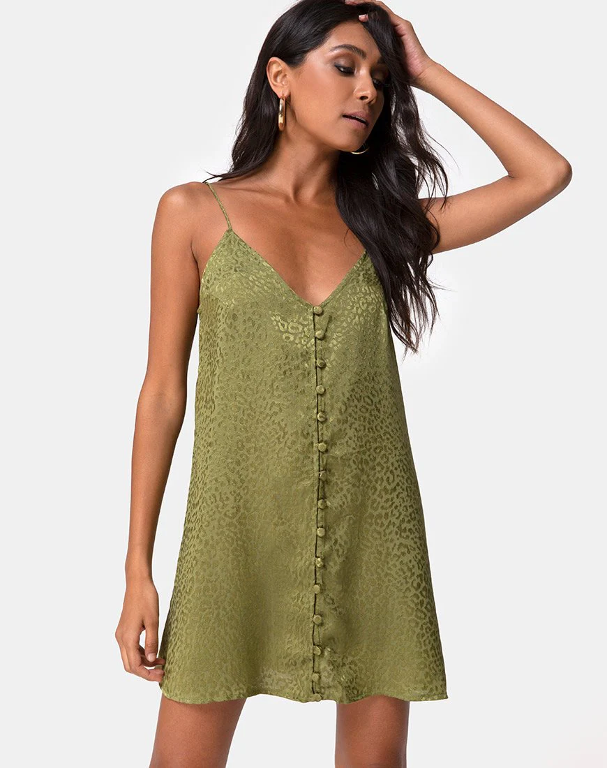 Akina Kleid aus Satin Cheetah Khaki