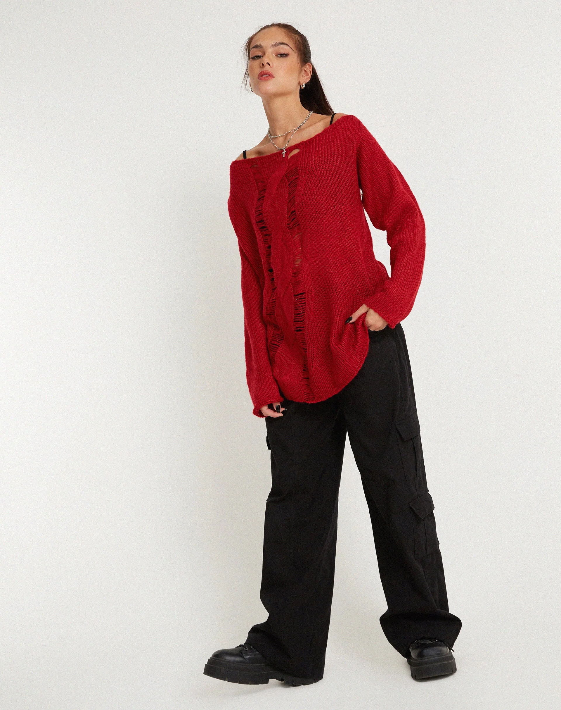 Akohara Laddered Knitted Top in Molten Lava - Image 2
