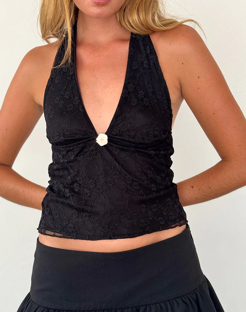 Aksa Neckholder-Top aus Canina-Spitze Schwarz - Image 6