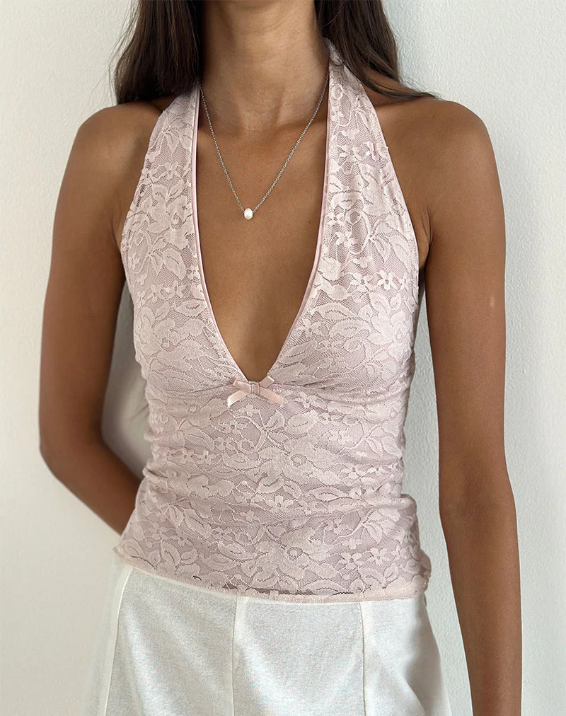 Aksa Neckholder-Top aus Spitze Lotus Rosa - Image 2