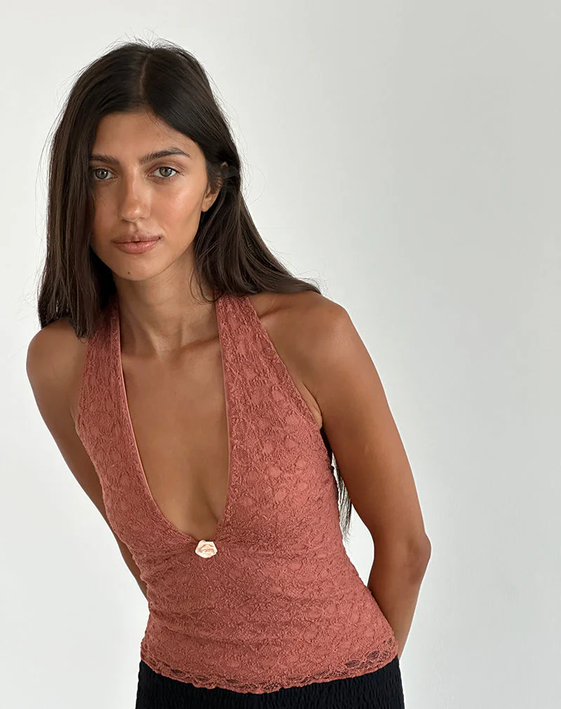 Aksa Neckholder-Top aus Spitze in Withered Rose - Image 5