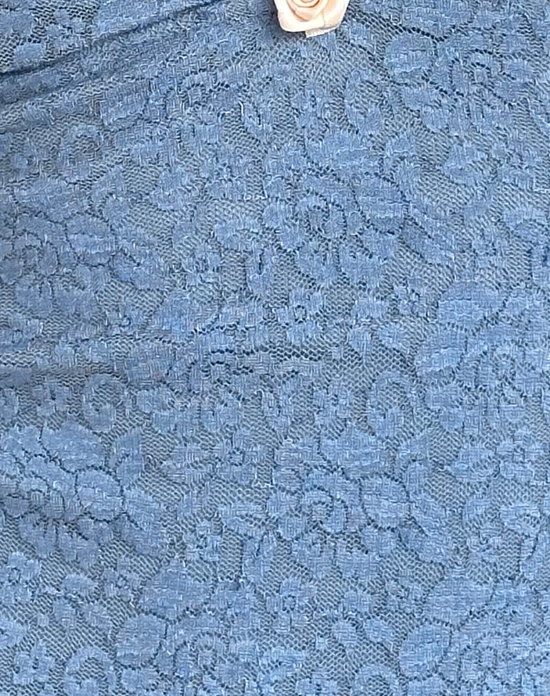 Aksa Neckholder-Top aus mondscheinblauer Spitze mit Rose - Image 5