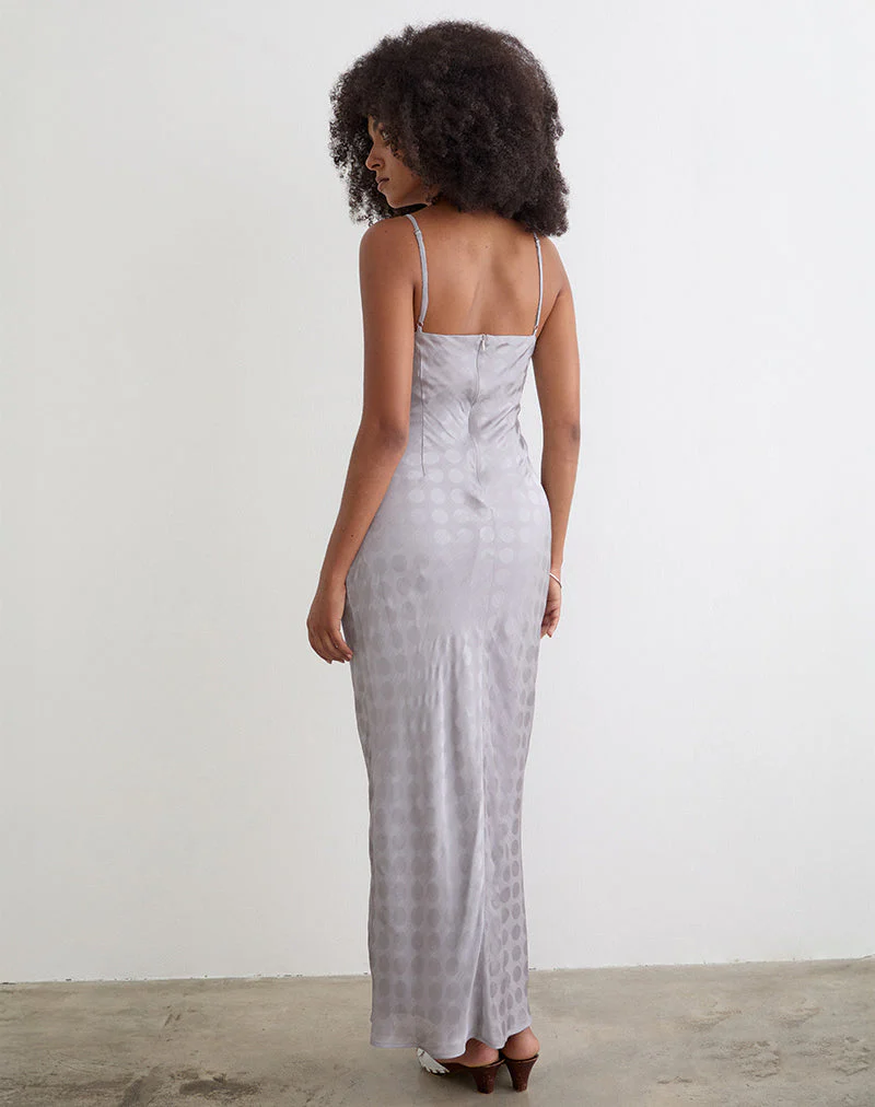 Alenya Maxi Dress in Chiffon Monochrome Silver Grey Polka - Image 4