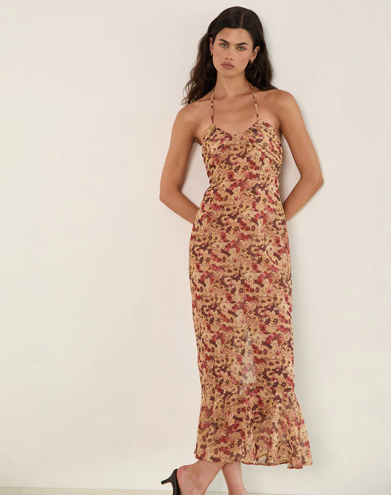 Alette Maxikleid mit Neckholder aus Chiffon mit rostiger Blume - Image 2