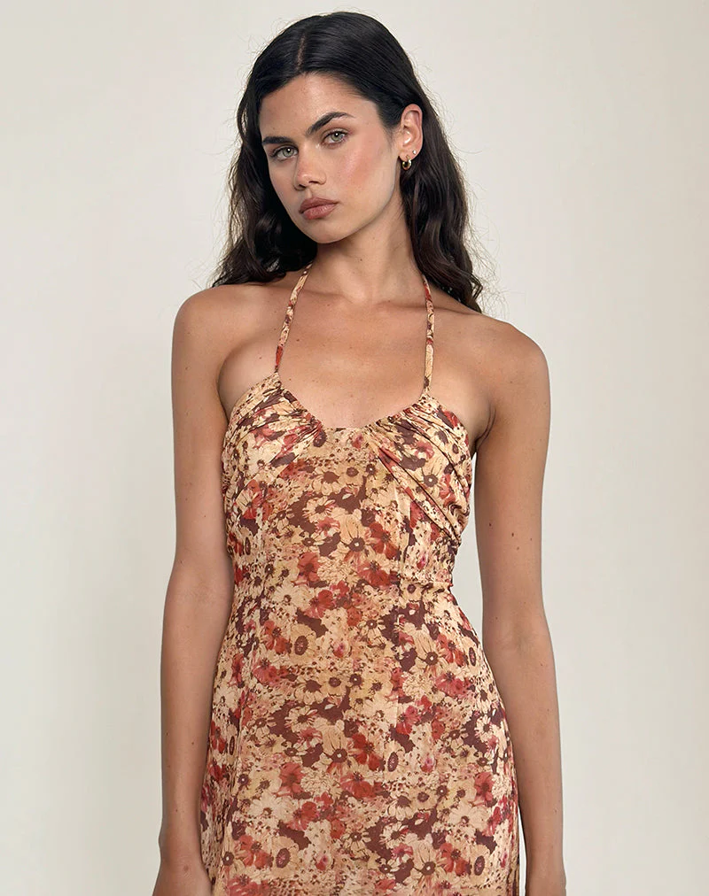 Alette Maxikleid mit Neckholder aus Chiffon mit rostiger Blume - Image 3