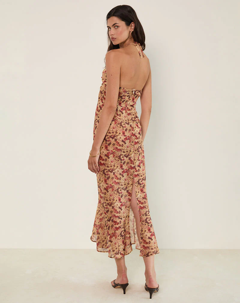 Alette Maxikleid mit Neckholder aus Chiffon mit rostiger Blume - Image 5