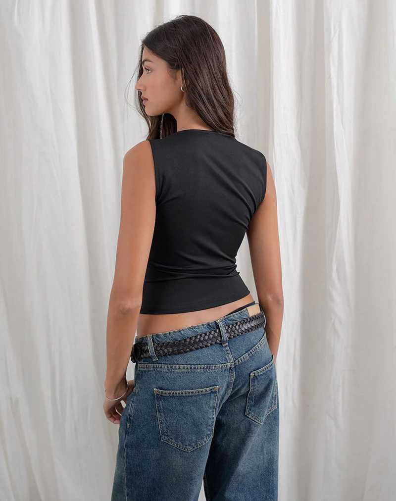 Alexia Top mit quadratischem Ausschnitt und Schnalle in Schwarz - Image 3