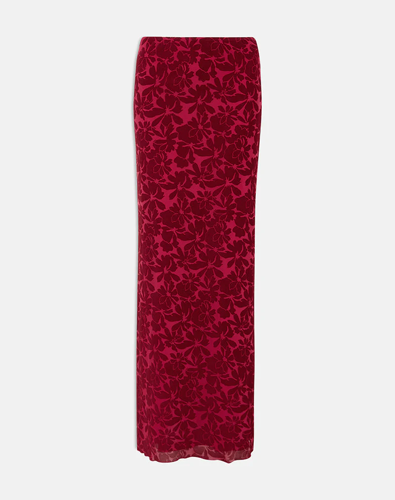 Alfreda Maxirock aus beflocktem Mesh Flower Cherry - Image 2