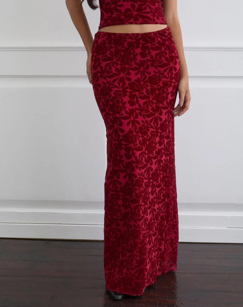 Alfreda Maxirock aus beflocktem Mesh Flower Cherry - Image 3