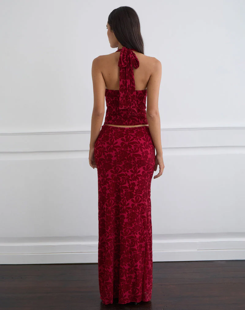 Alfreda Maxirock aus beflocktem Mesh Flower Cherry - Image 4