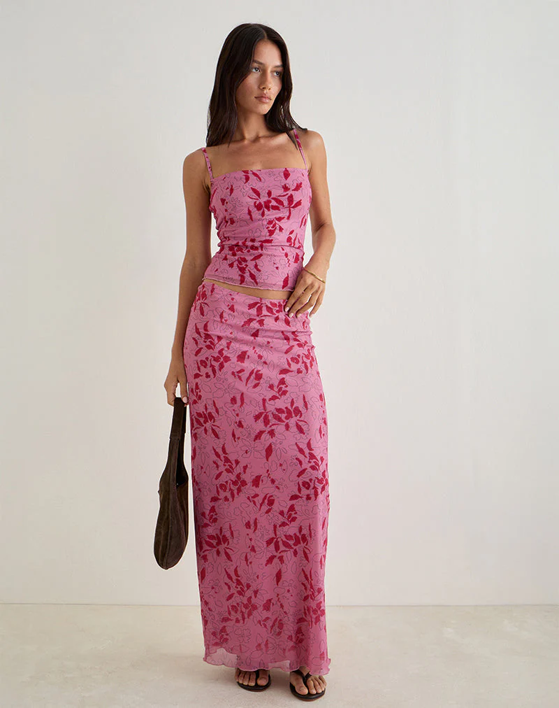 Alfreda Maxirock in Schablone Blume Rosa