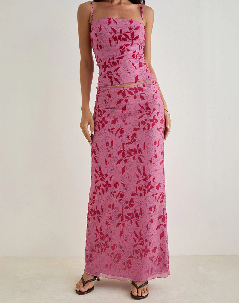 Alfreda Maxirock in Schablone Blume Rosa - Image 2