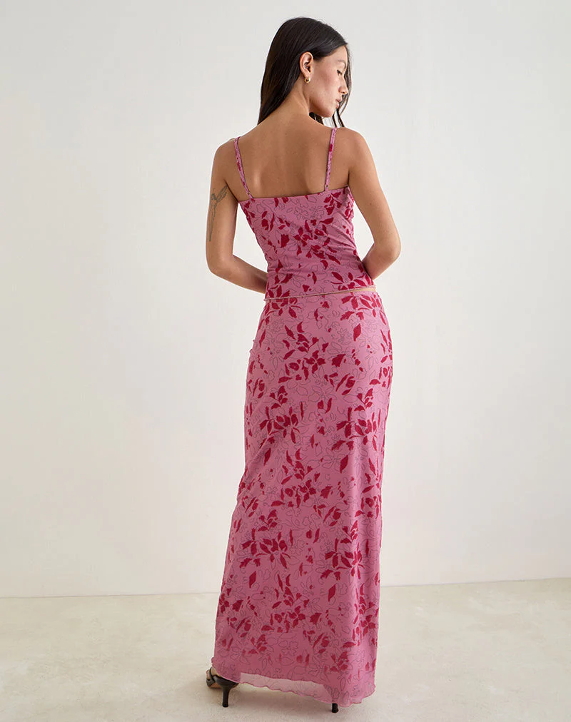 Alfreda Maxirock in Schablone Blume Rosa - Image 4