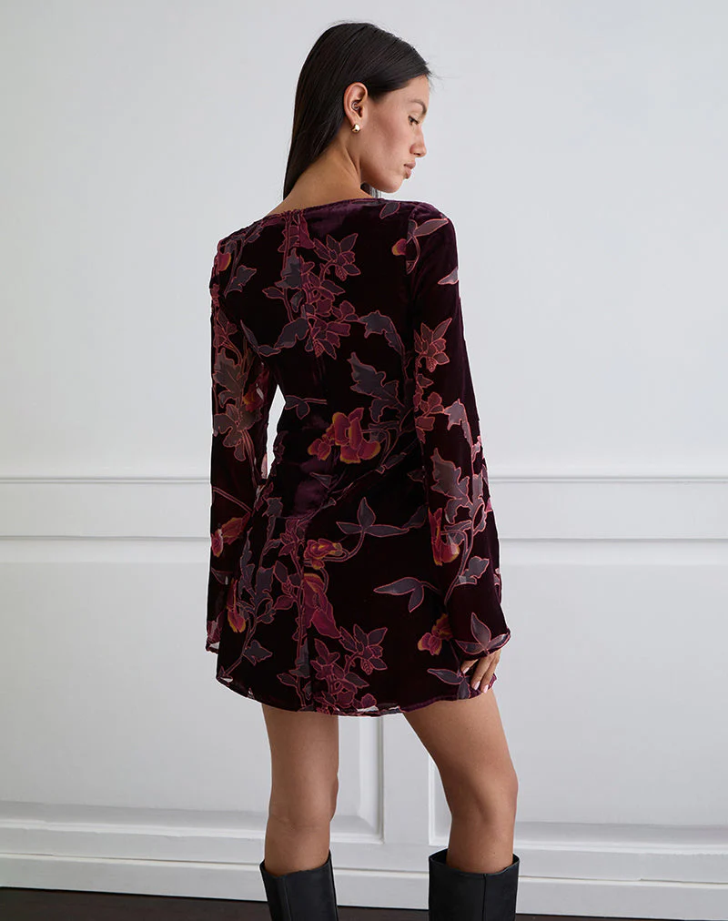 Alitra Minikleid in Floral Devore Burgundy - Image 5