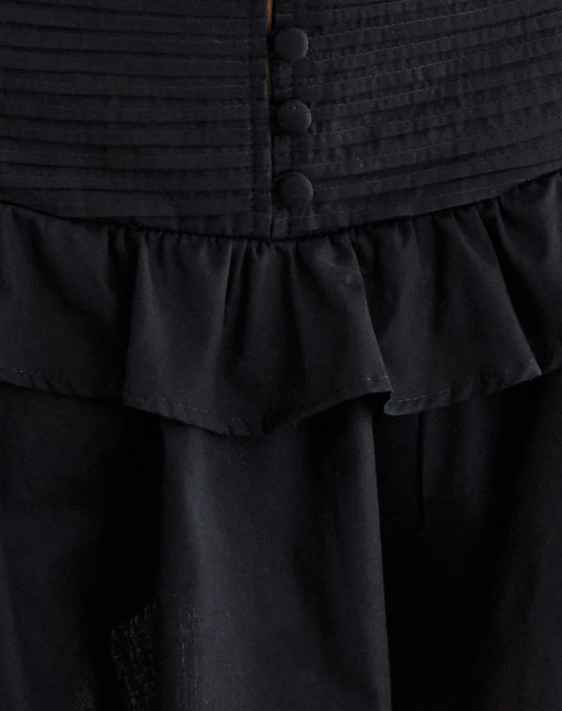 Alna V Waist Skort with Ruffle in Poplin Black - Image 5