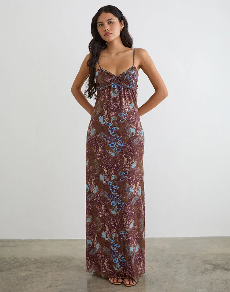 Alnaka Maxi Dress in Feathery Paisley Brown - Image 3