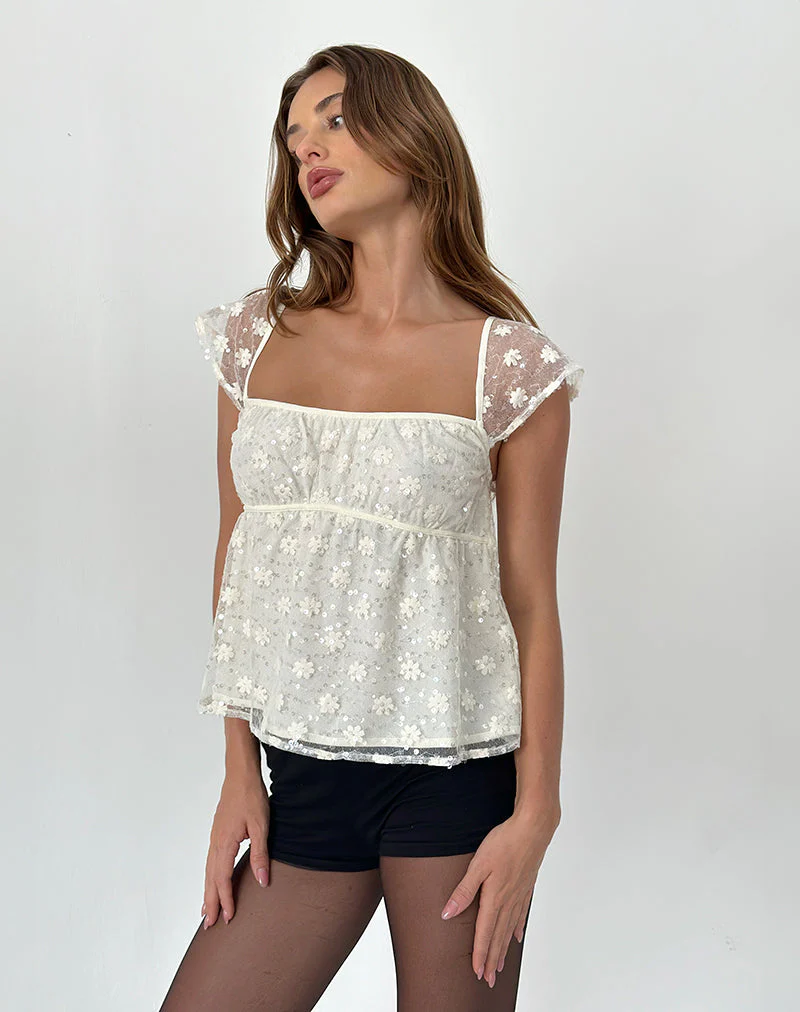 Aloysia Top aus Paillettenspitze Elfenbein - Image 3
