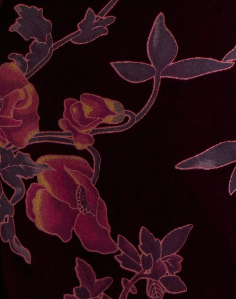 Alvana Minikleid in Floral Devore Burgundy - Image 5