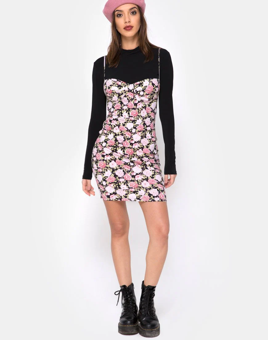 Alvina Bodycon Kleid in Bloom Floral Schwarz Base - Image 3