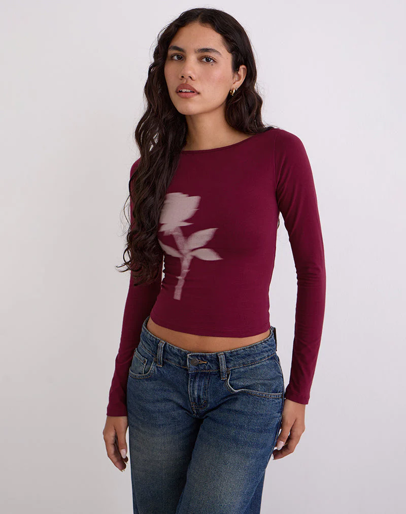 Amabon Langarm-Top in Burgundy Blurred Rose - Image 2