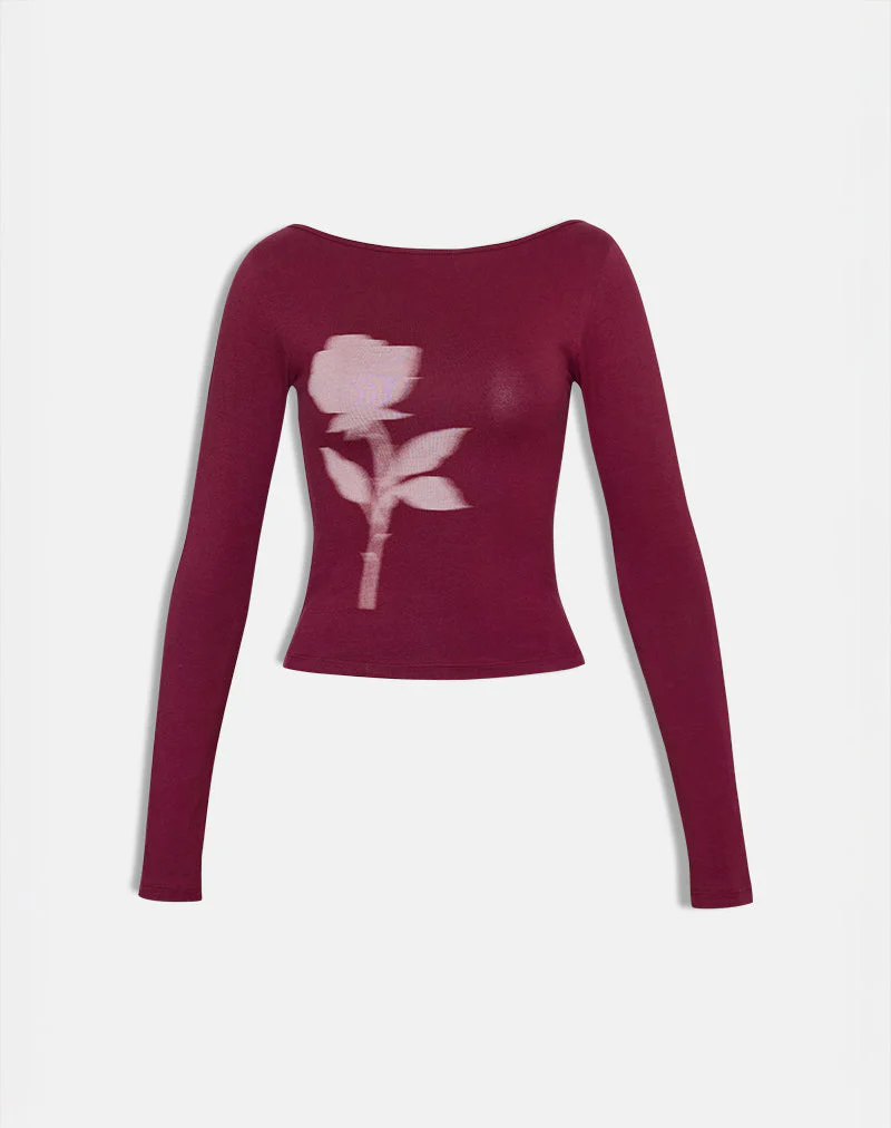 Amabon Langarm-Top in Burgundy Blurred Rose - Image 5