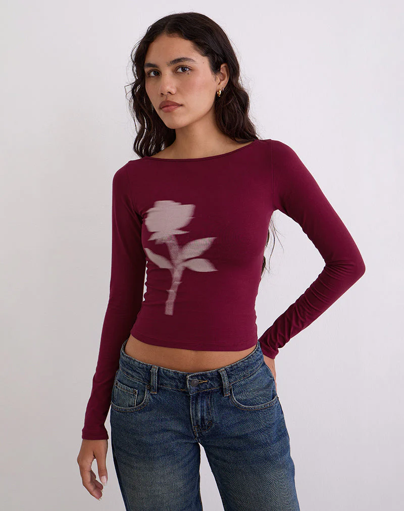 Amabon Langarm-Top in Burgundy Blurred Rose - Image 6