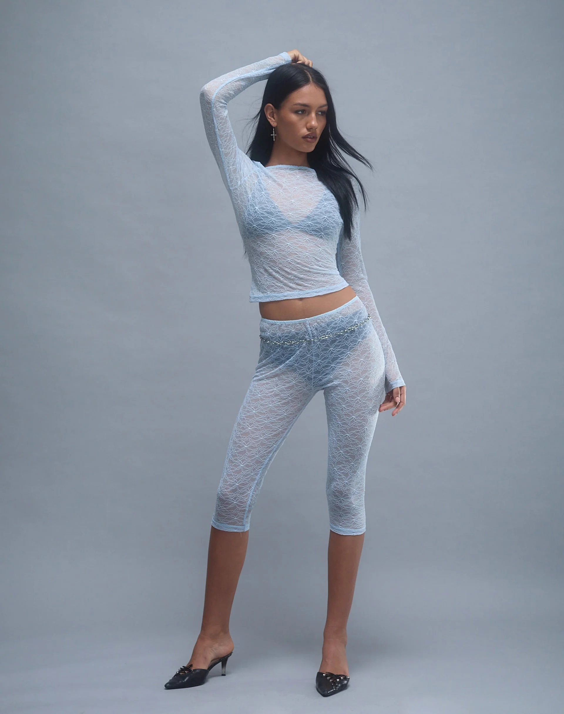 Amabon Langarm-Top aus Spitze in Babyblau - Image 5