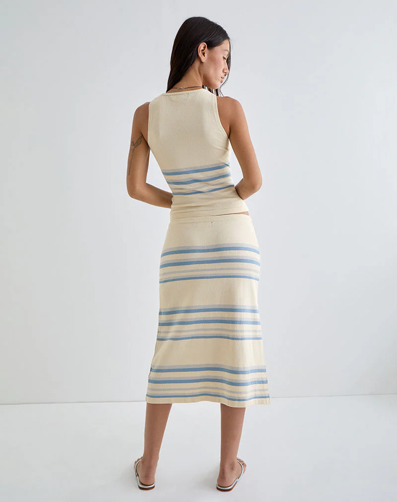 Amalia Midirock in Creme mit blauen und grauen Streifen - Image 3