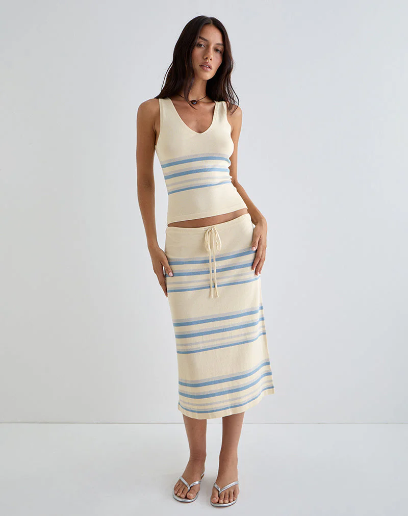 Amalia Midirock in Creme mit blauen und grauen Streifen - Image 4