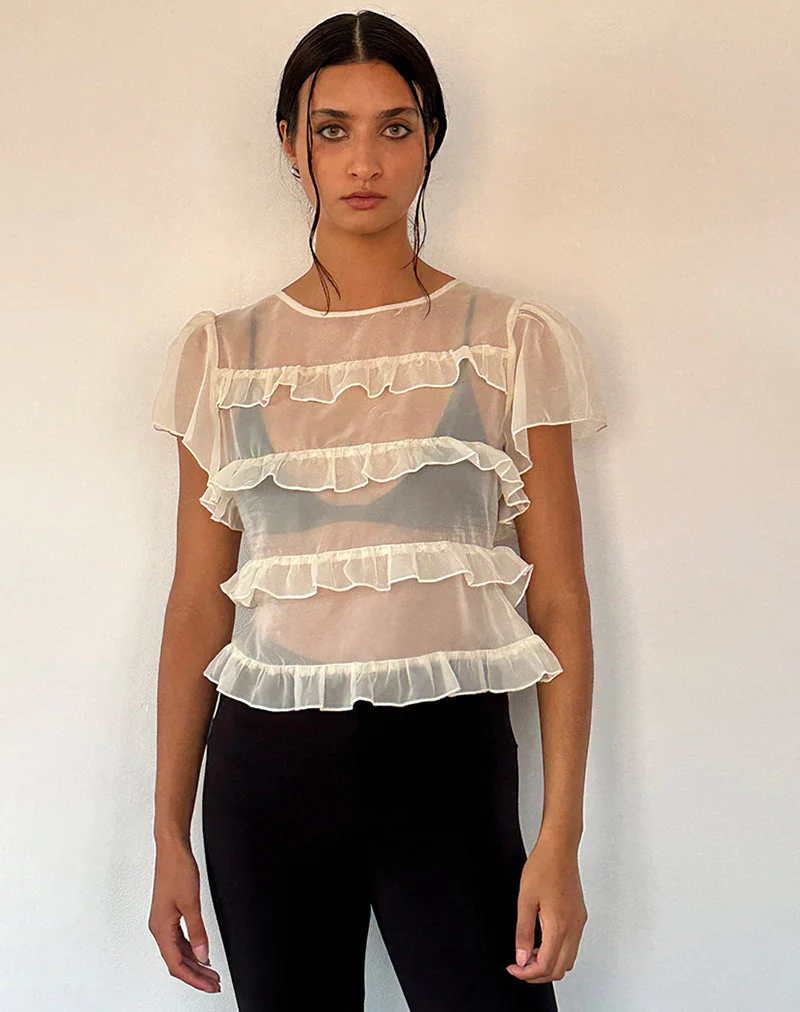 Amarissa Rüschentop aus elfenbeinfarbenem Chiffon - Image 4