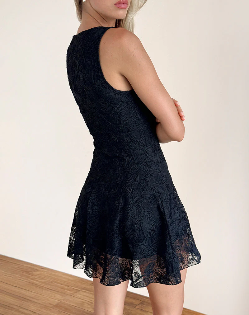 Ambika Kleid aus strukturierter Spitze Rose Schwarz - Image 3