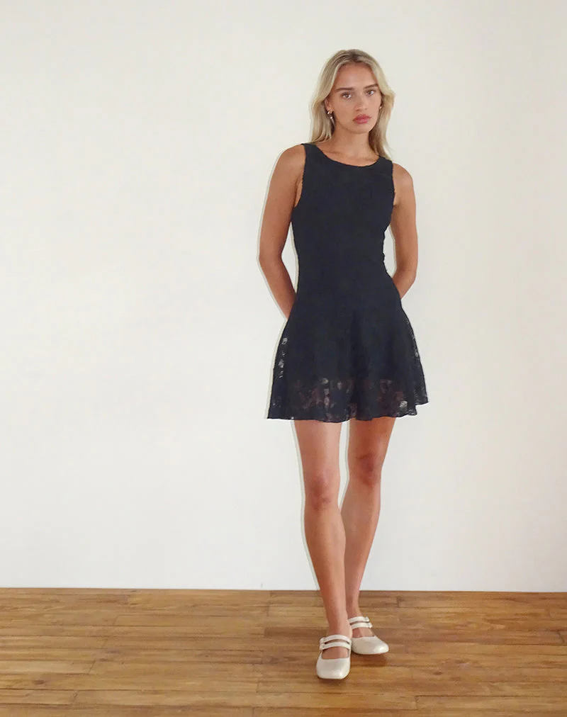 Ambika Kleid aus strukturierter Spitze Rose Schwarz - Image 4